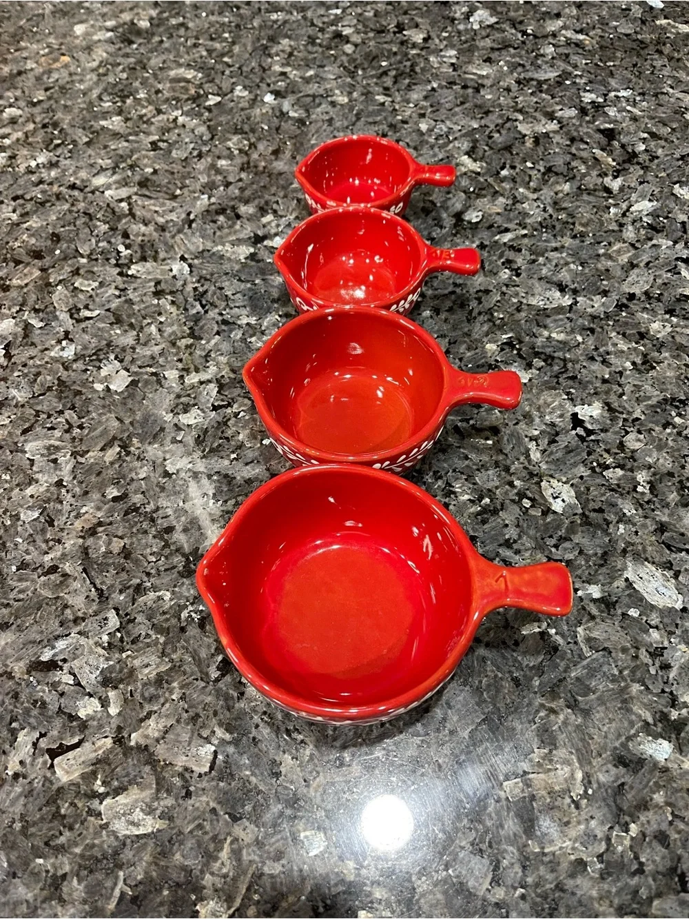 Crate&Barrel Red and White Terracotta Nesting Measuring Cups Portugal Set of 4